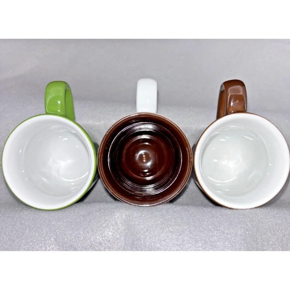 Kahla Germany  Demitasse Espresso Cups & Saucers Brown White Green 3‎ Sets EUC